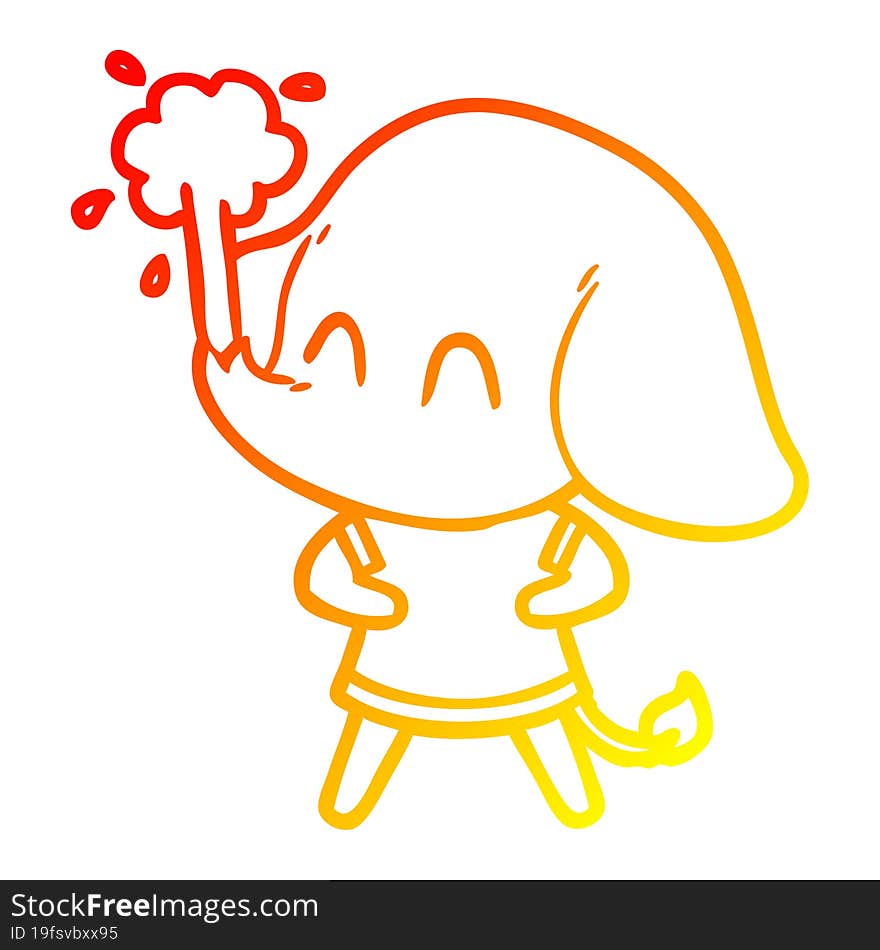 warm gradient line drawing cute cartoon elephant spouting water