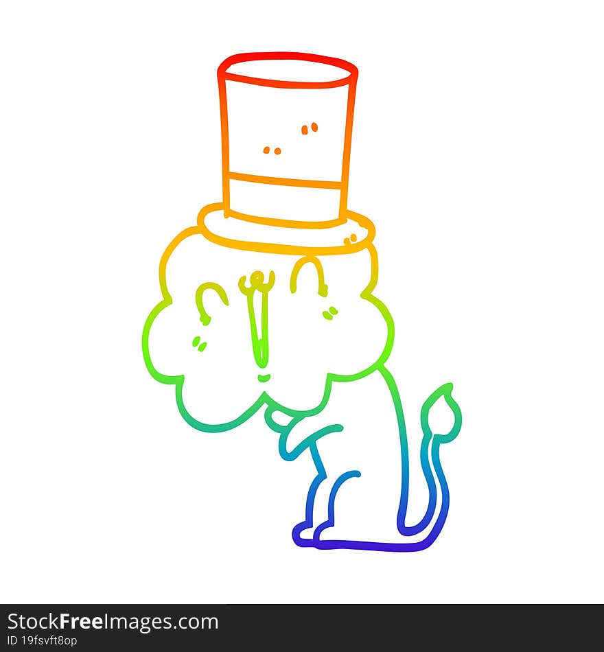 rainbow gradient line drawing cute cartoon lion wearing top hat