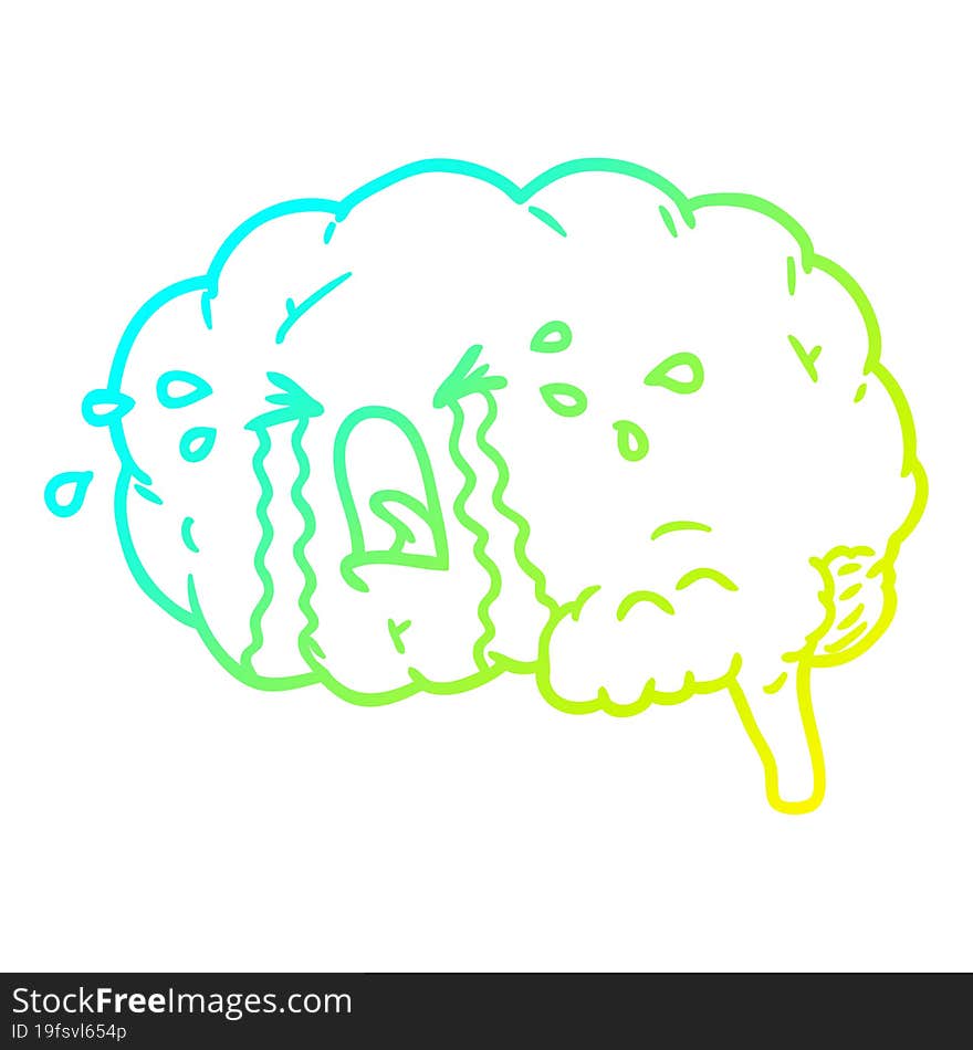 cold gradient line drawing cartoon brain crying