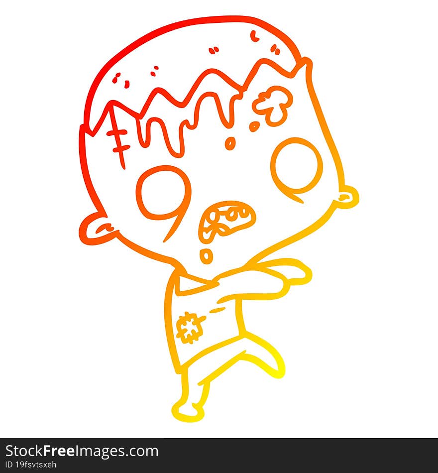 warm gradient line drawing cute cartoon zombie