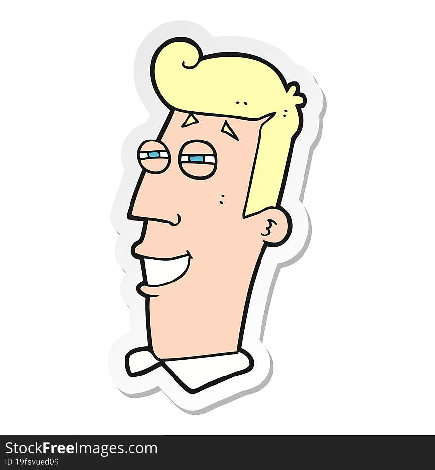 sticker of a cartoon grinning man