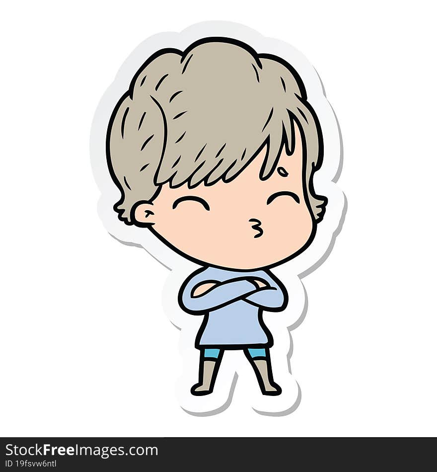 sticker of a cartoon woman thinking