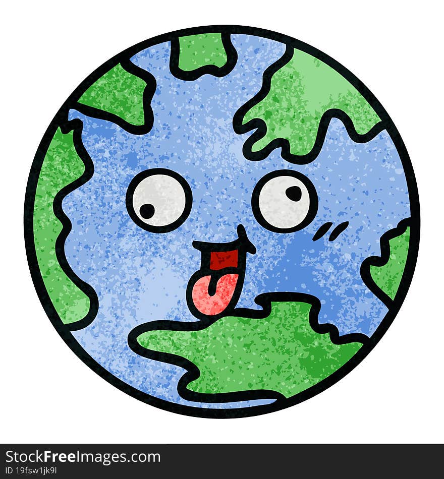 Retro Grunge Texture Cartoon Planet Earth