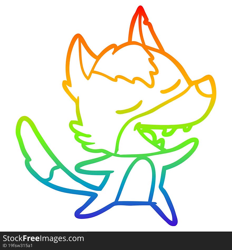 rainbow gradient line drawing of a cartoon wolf laughing