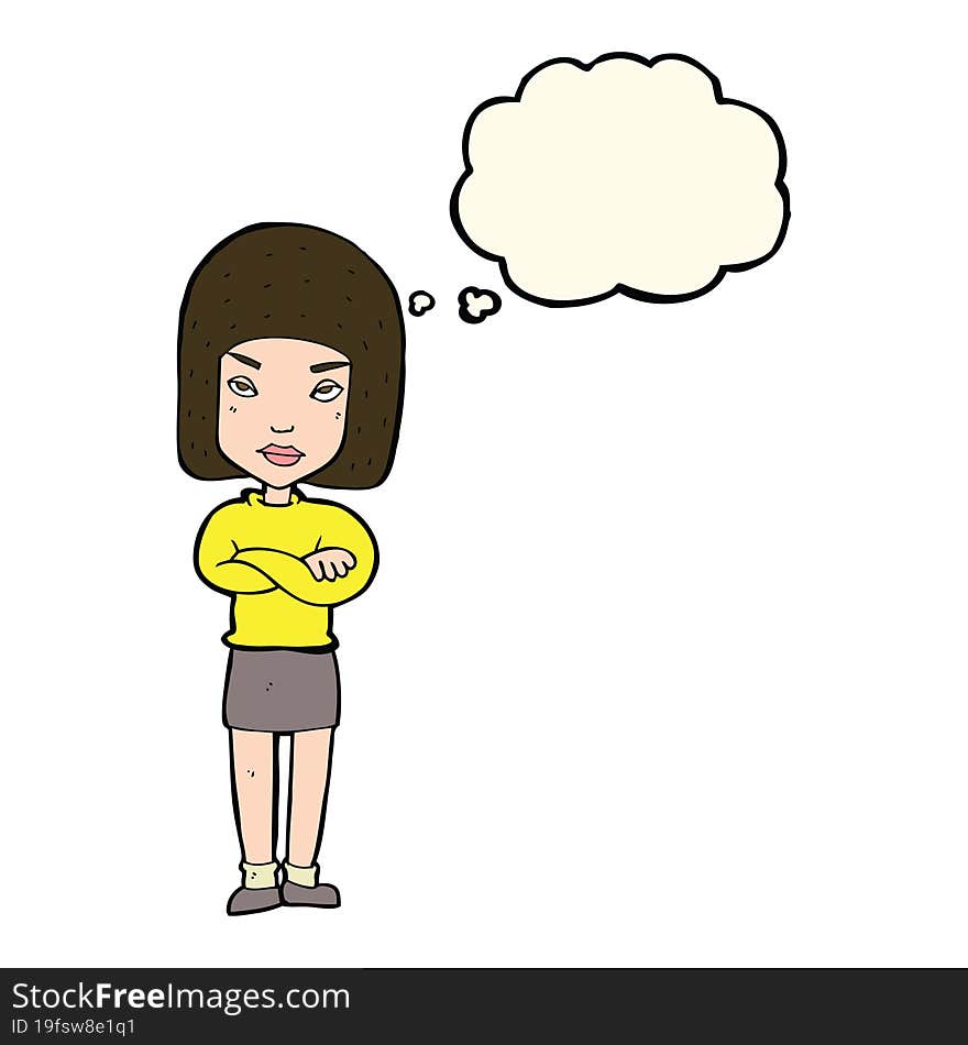 Cartoon Woman With Crossed Arms With Thought Bubble