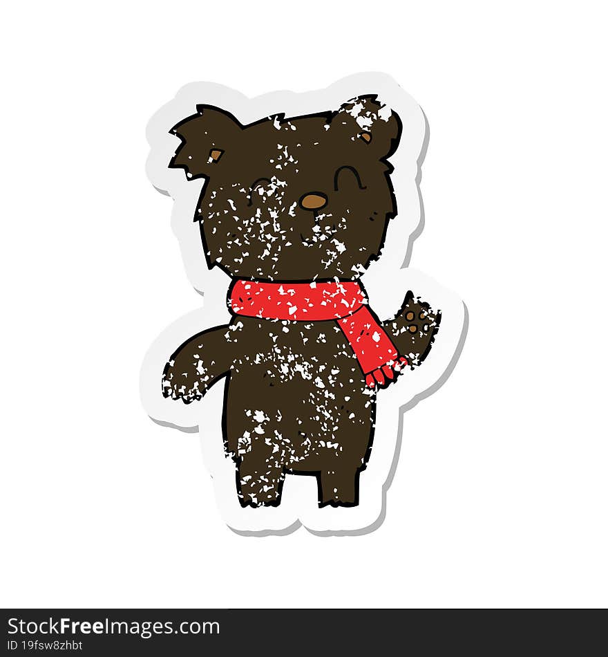 retro distressed sticker of a cartoon cute black bear cub