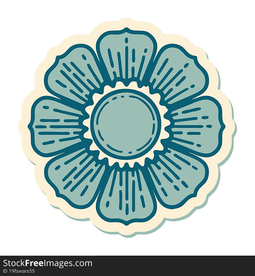 sticker of tattoo in traditional style of a flower. sticker of tattoo in traditional style of a flower