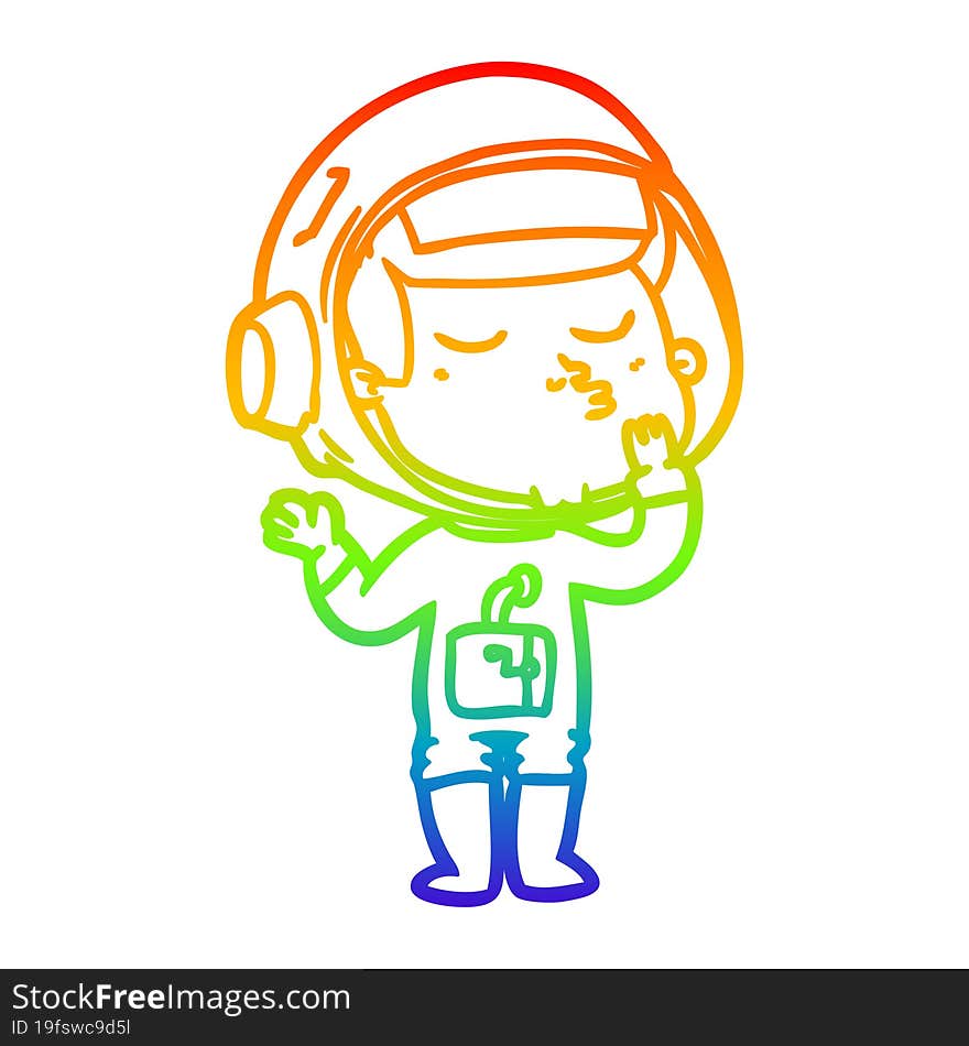 rainbow gradient line drawing cartoon confident astronaut