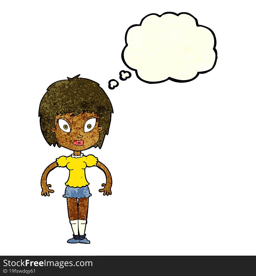 cartoon pretty girl with thought bubble