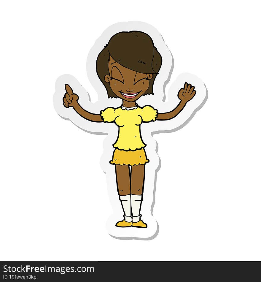 sticker of a cartoon pretty girl with idea