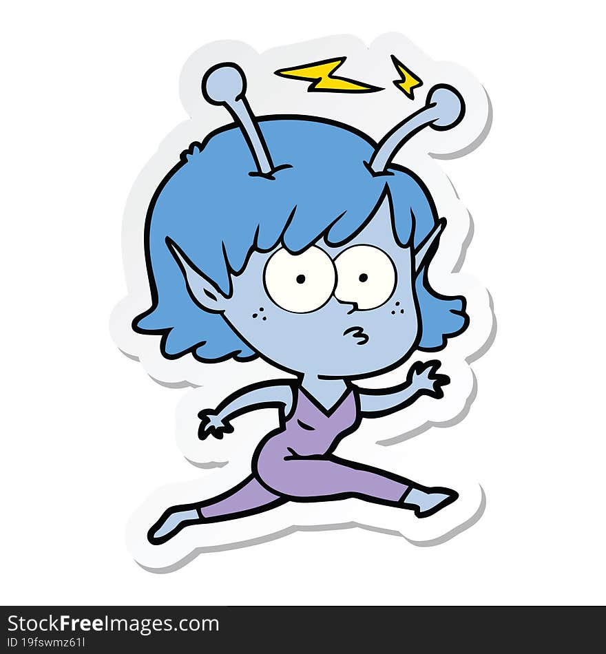 sticker of a cartoon alien girl