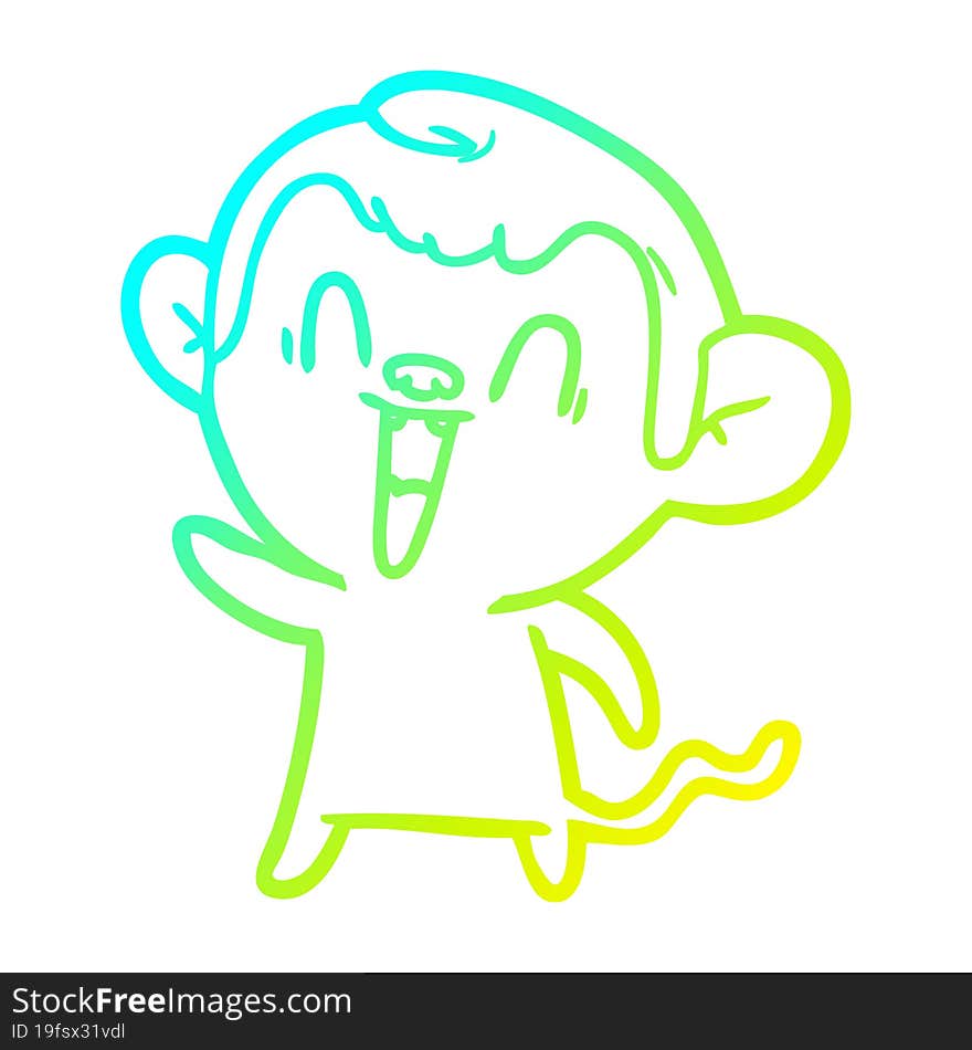 Cold Gradient Line Drawing Cartoon Laughing Monkey