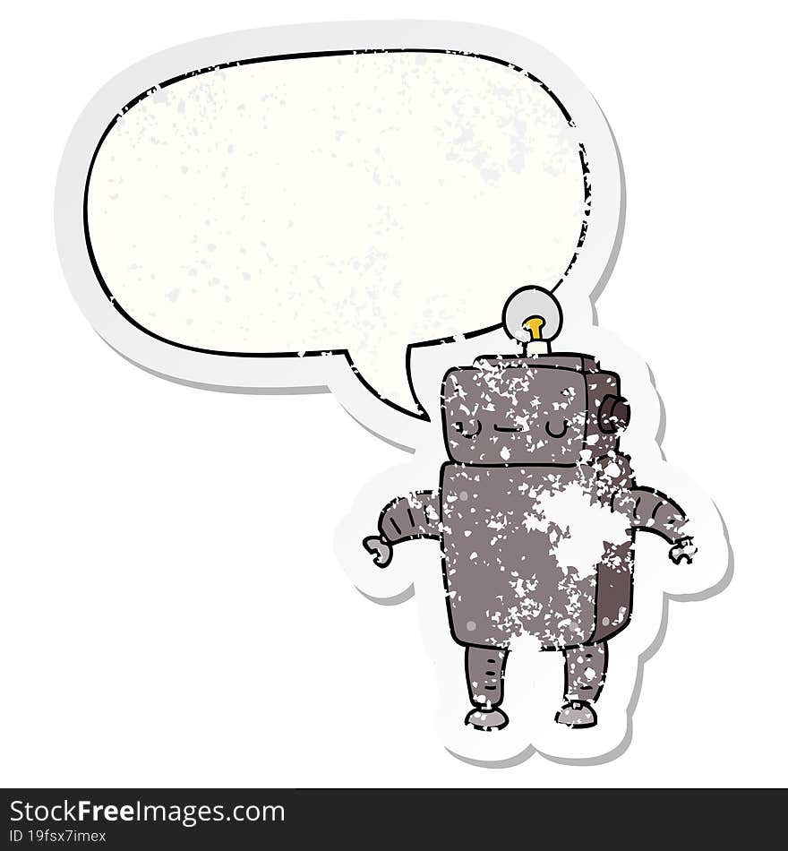 cartoon robot and speech bubble distressed sticker