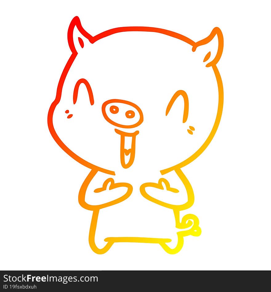 Warm Gradient Line Drawing Happy Cartoon Pig