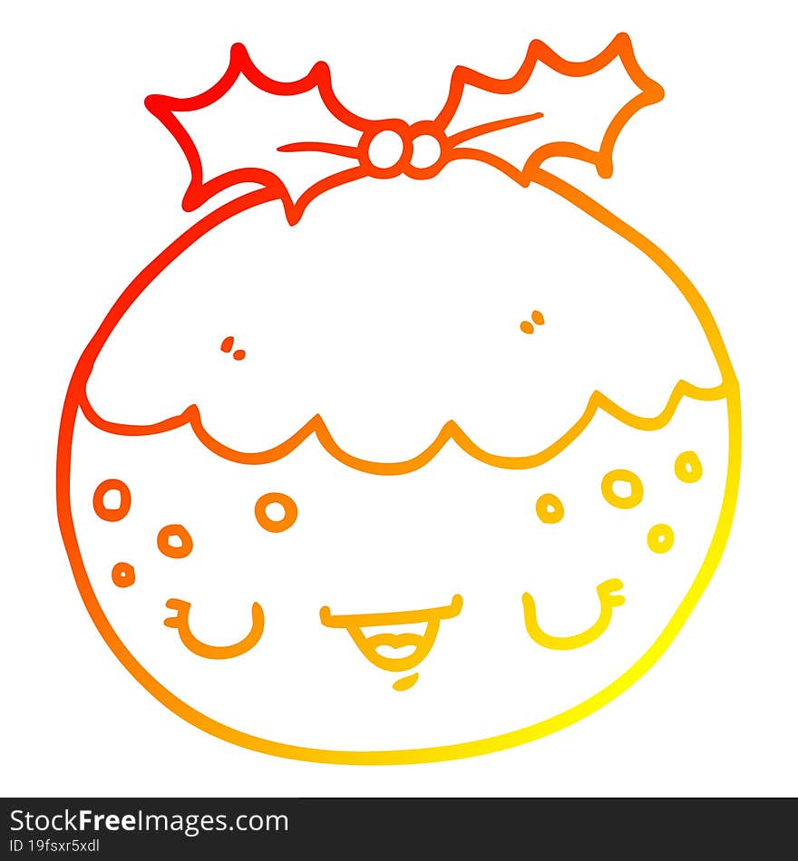 warm gradient line drawing cute cartoon christmas pudding