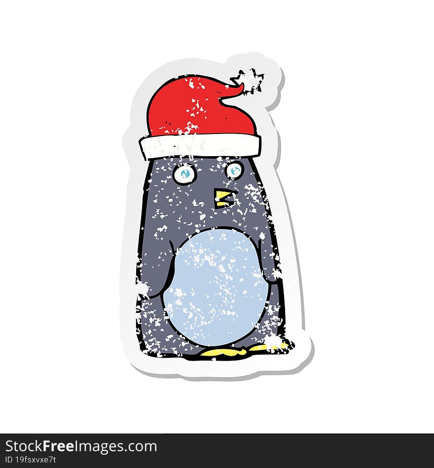 retro distressed sticker of a cartoon christmas penguin