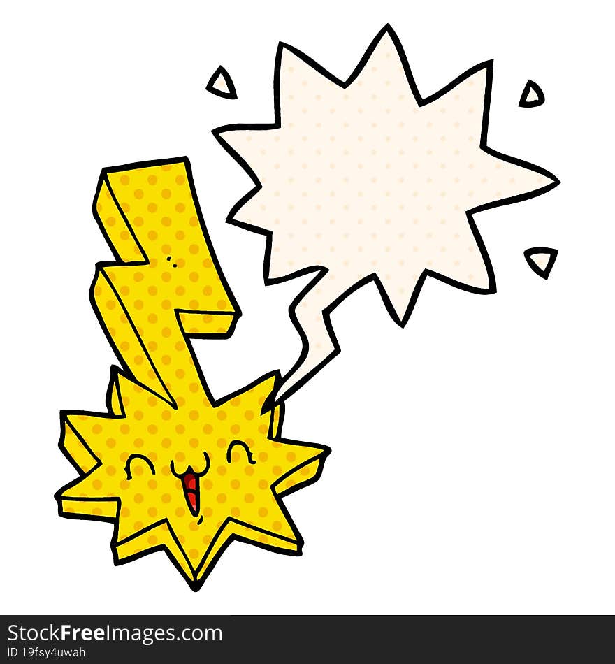 cartoon lightning bolt and speech bubble in comic book style