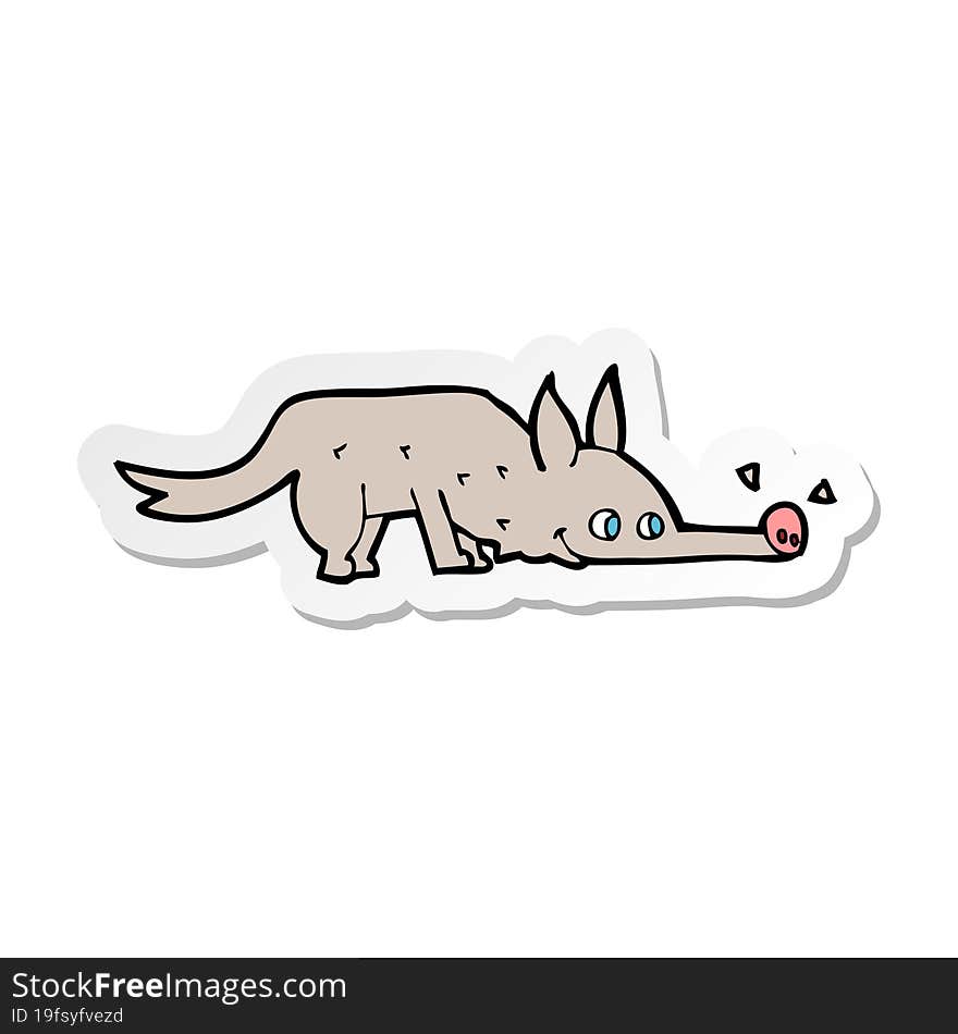 sticker of a cartoon dog sniffing floor