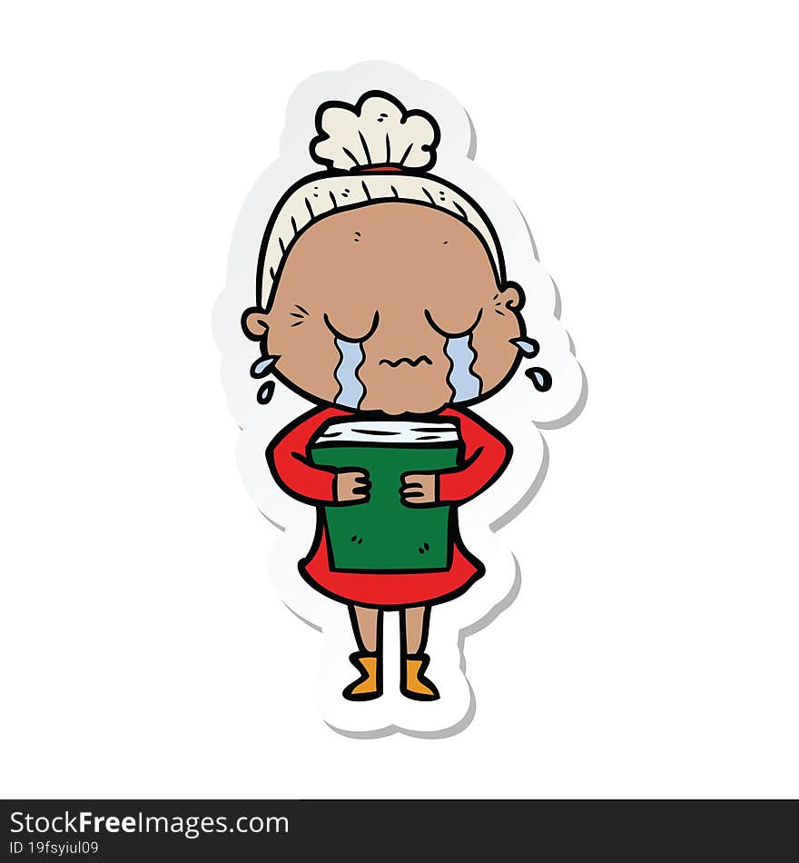 sticker of a cartoon crying old lady