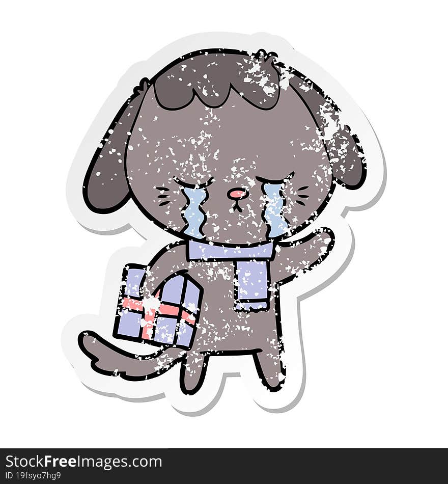 distressed sticker of a cartoon crying dog