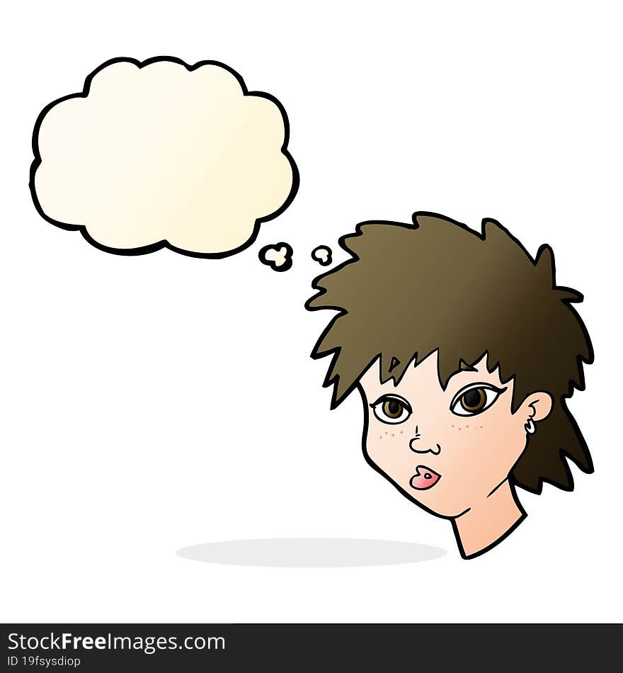 cartoon curious girl with thought bubble