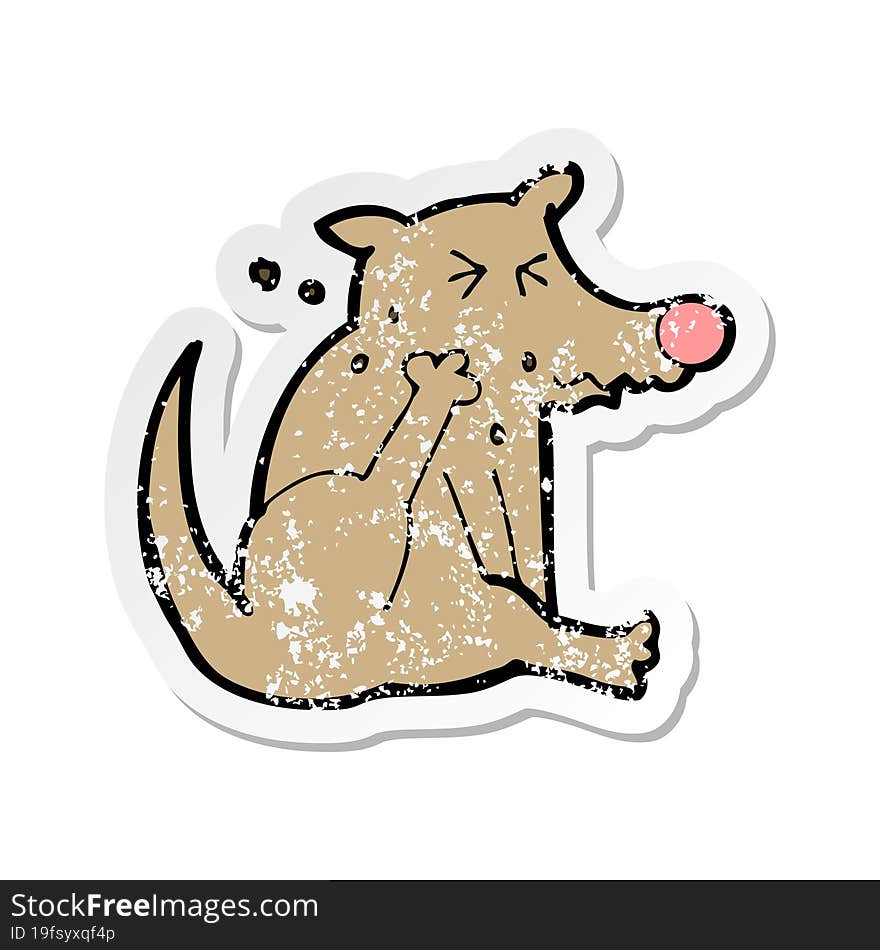 retro distressed sticker of a cartoon dog scratching