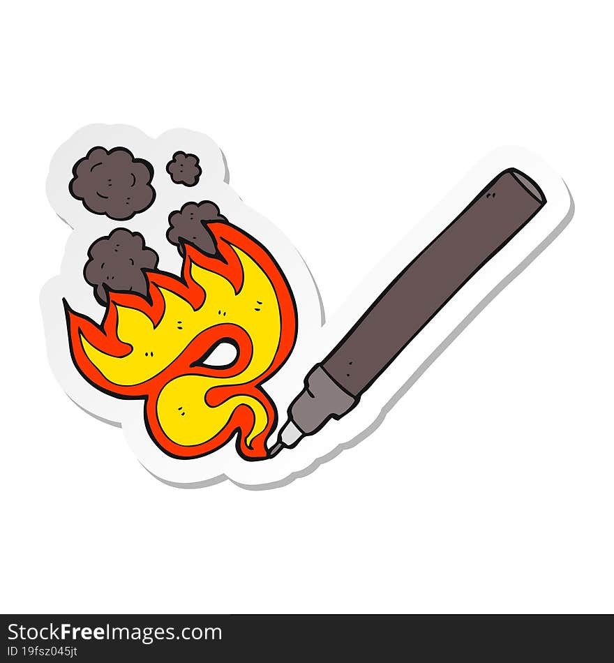 sticker of a cartoon flaming pen