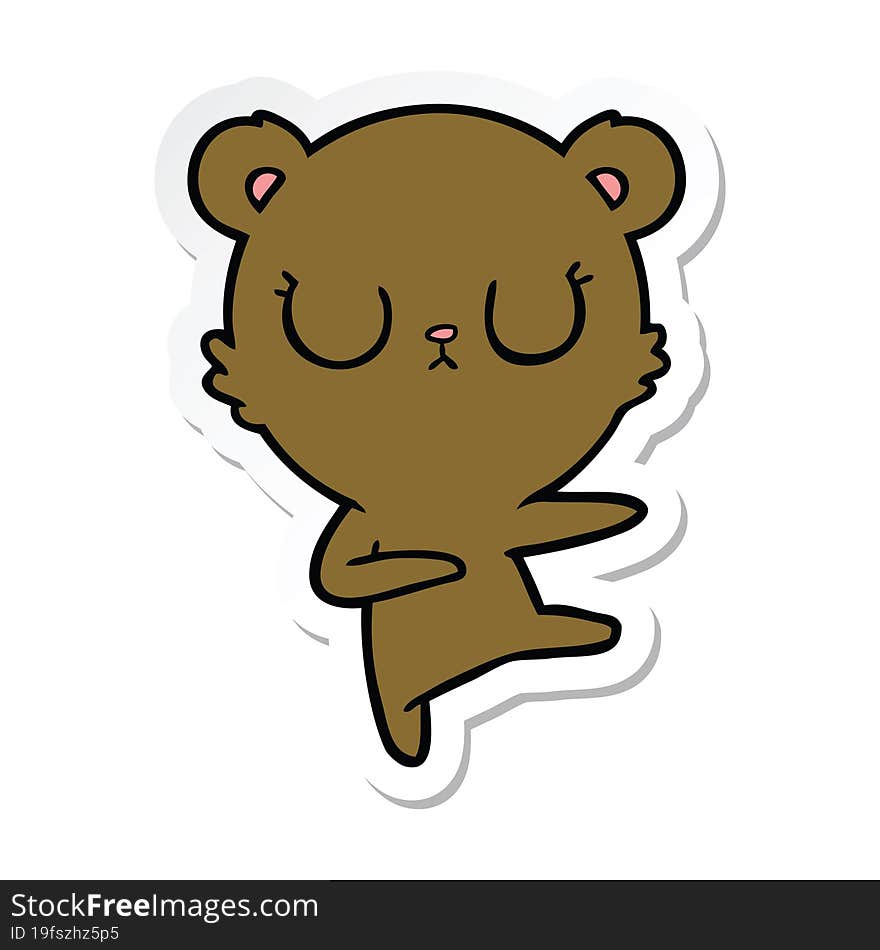 Sticker Of A Peaceful Cartoon Bear Cub