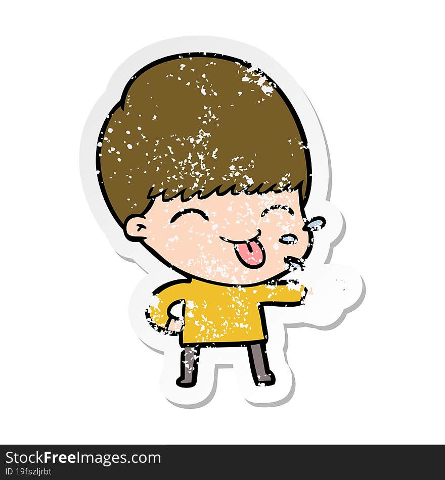 Distressed Sticker Of A Cartoon Boy Sticking Out Tongue