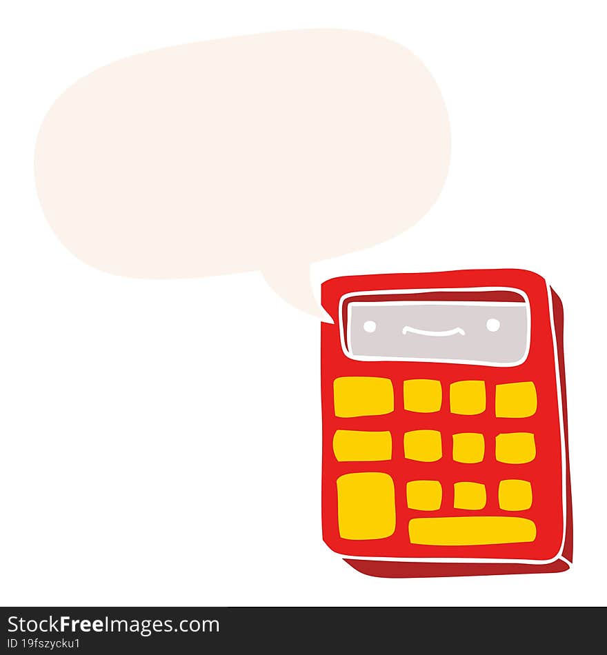 cartoon calculator and speech bubble in retro style