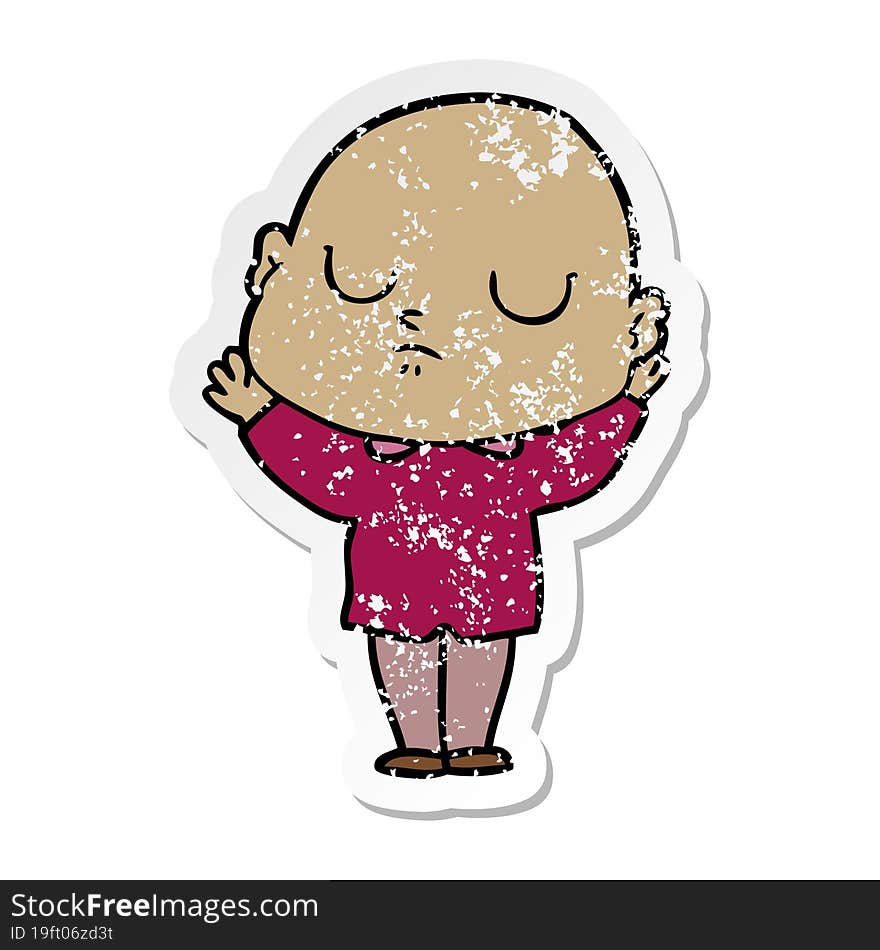 distressed sticker of a cartoon bald man