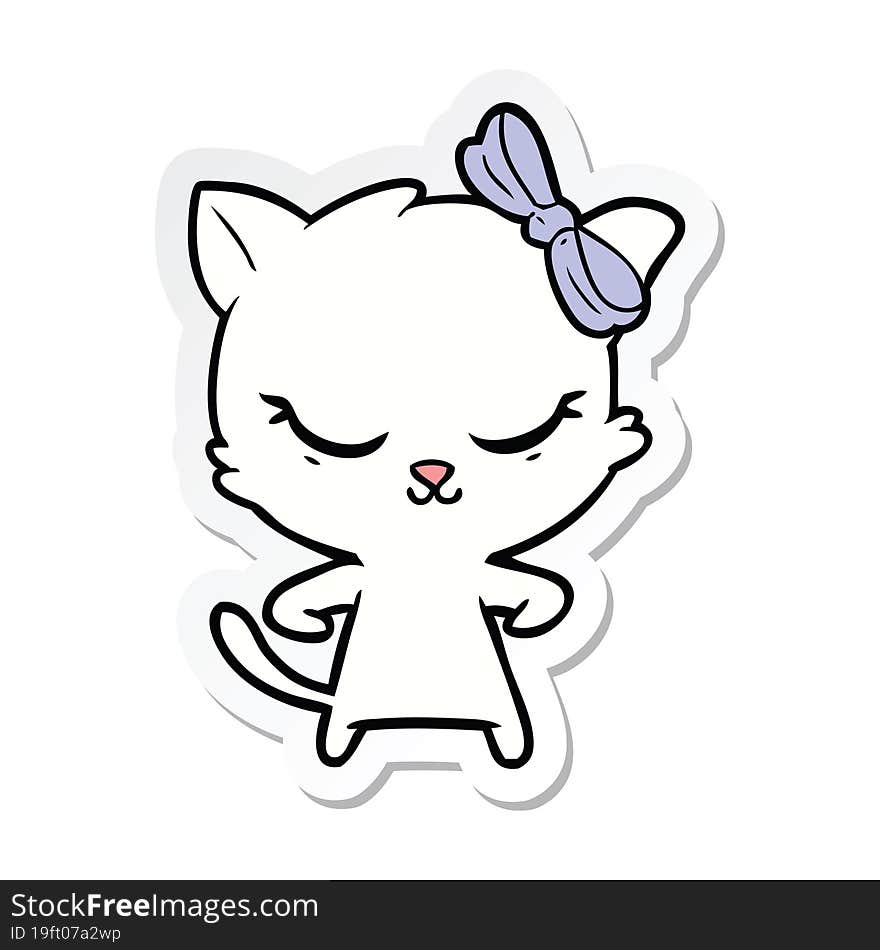 Sticker Of A Cute Cartoon Cat With Bow