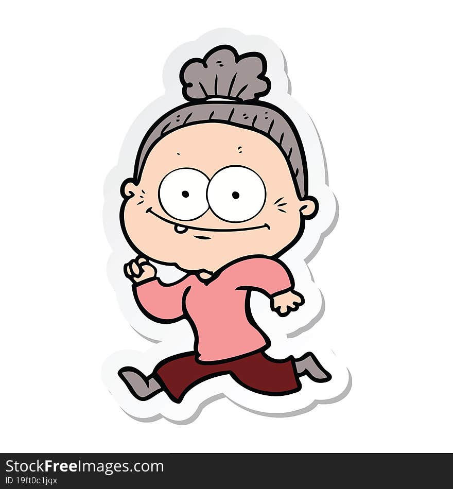 sticker of a cartoon happy old woman