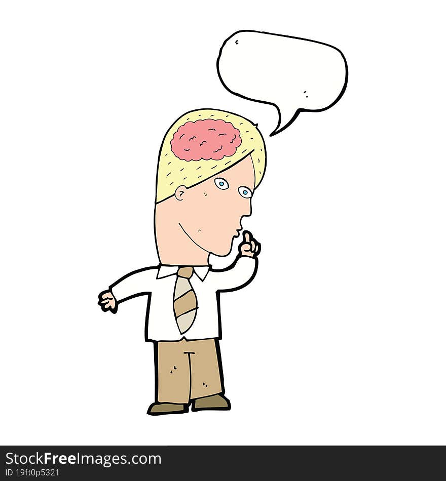 cartoon businessman with huge brain with speech bubble