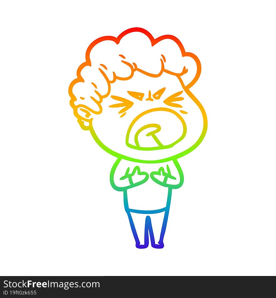 rainbow gradient line drawing cartoon furious man