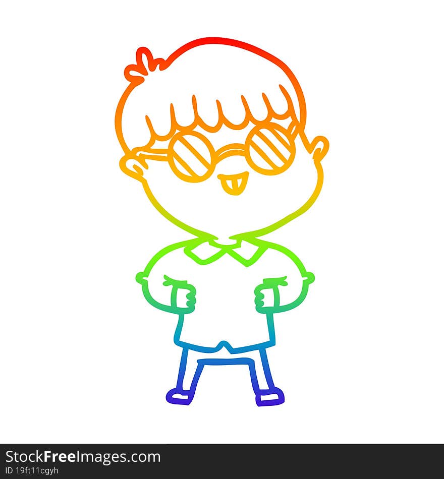 rainbow gradient line drawing of a cartoon boy wearing spectacles