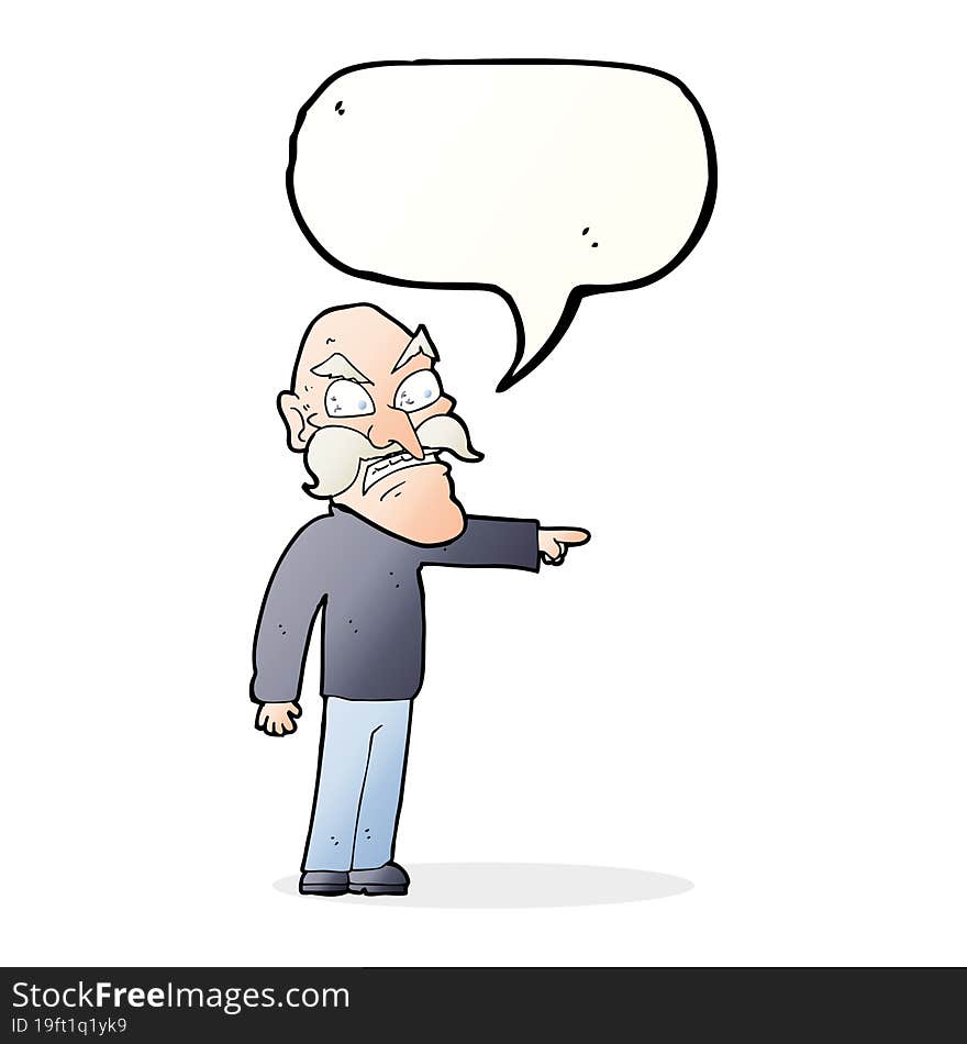 cartoon furious old man with speech bubble