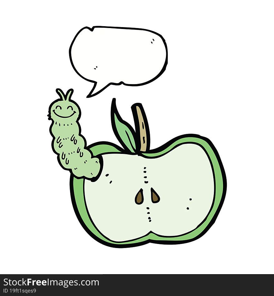 Cartoon Apple With Bug With Speech Bubble