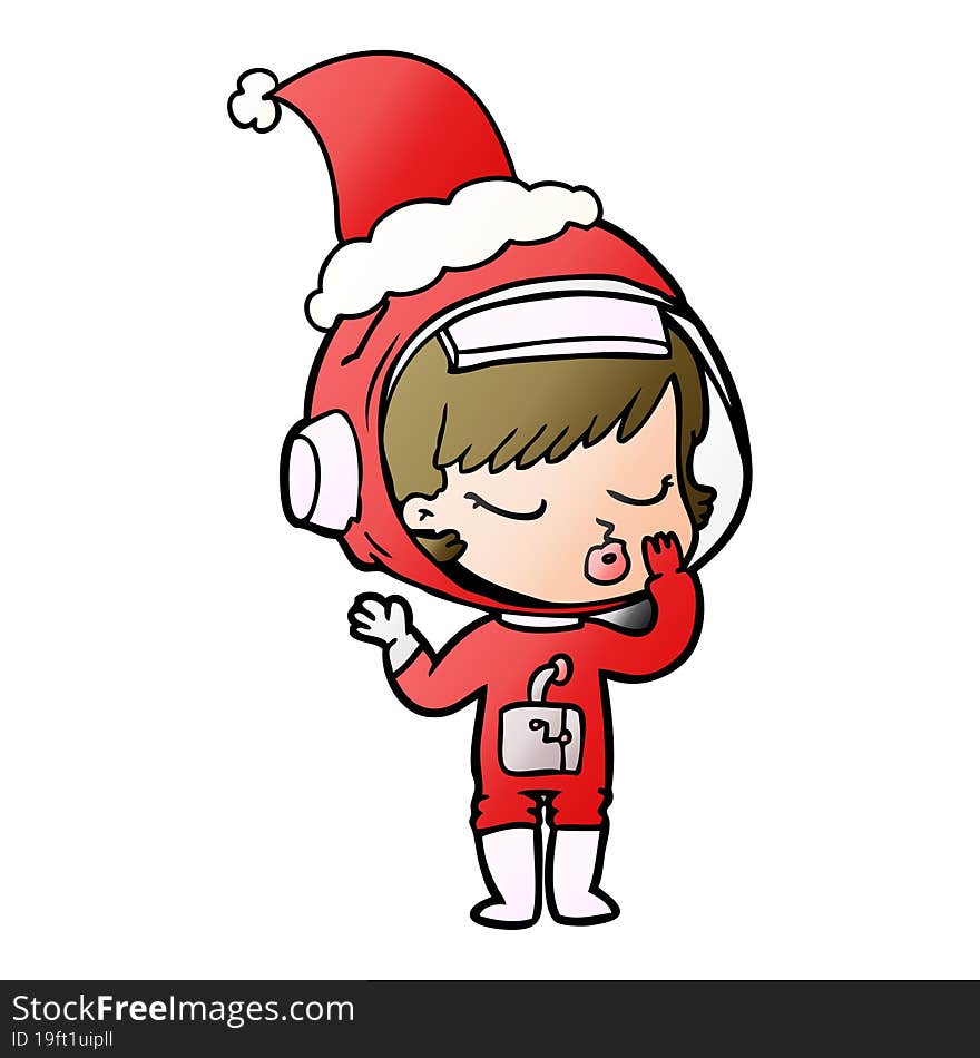 gradient cartoon of a pretty astronaut girl wearing santa hat