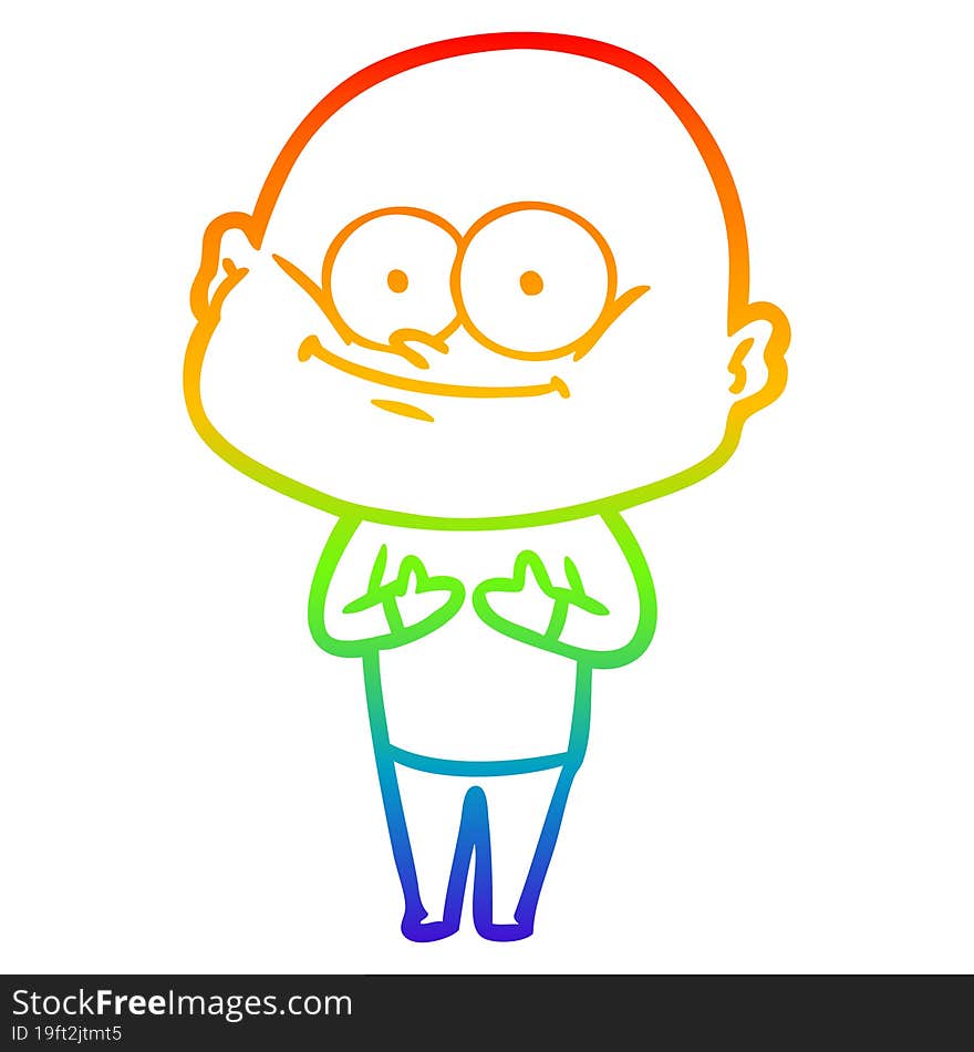 Rainbow Gradient Line Drawing Cartoon Bald Man Staring