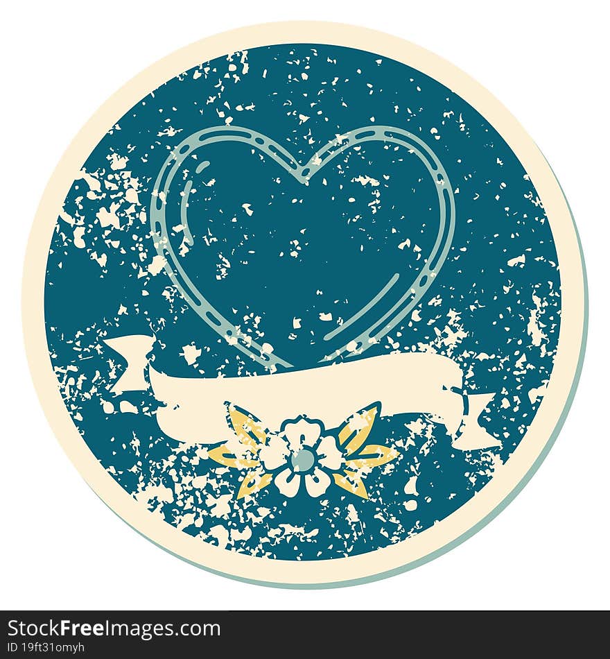 Distressed Sticker Tattoo Style Icon Of A Heart And Banner