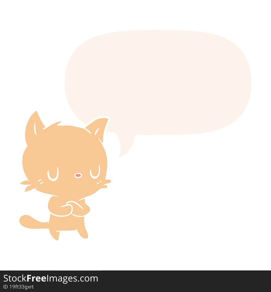 cute cartoon cat with speech bubble in retro style