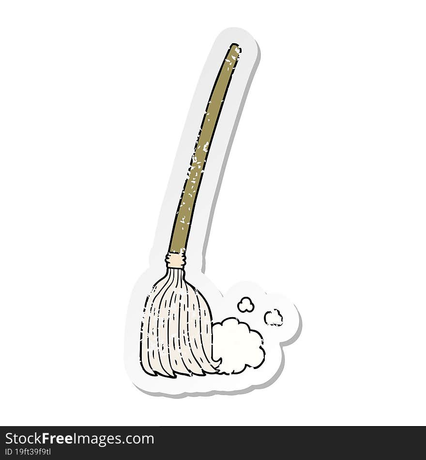 distressed sticker of a cartoon broom sweeping