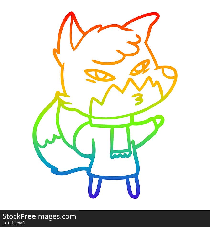 rainbow gradient line drawing clever cartoon fox