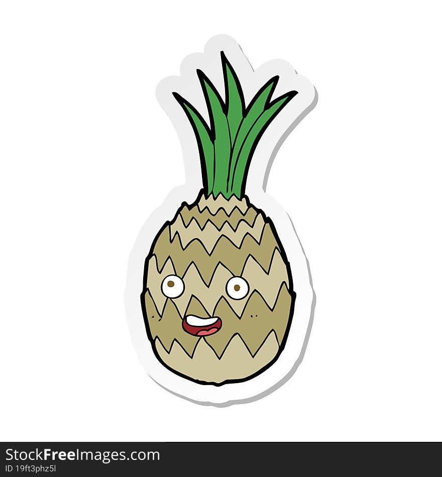 sticker of a cartoon happy pineapple