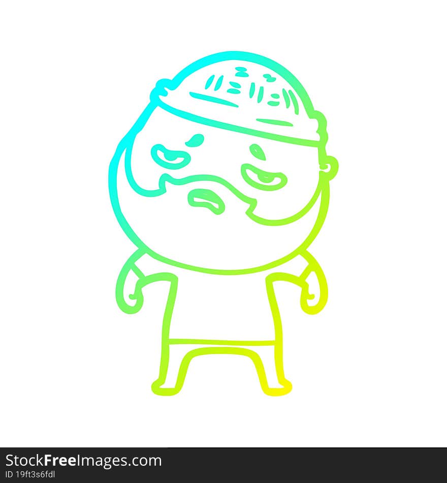 Cold Gradient Line Drawing Cartoon Worried Man With Beard