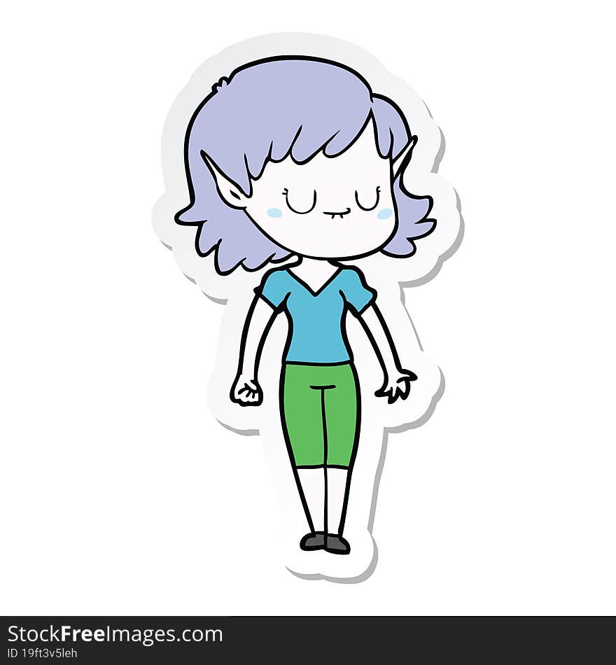 Sticker Of A Happy Cartoon Elf Girl