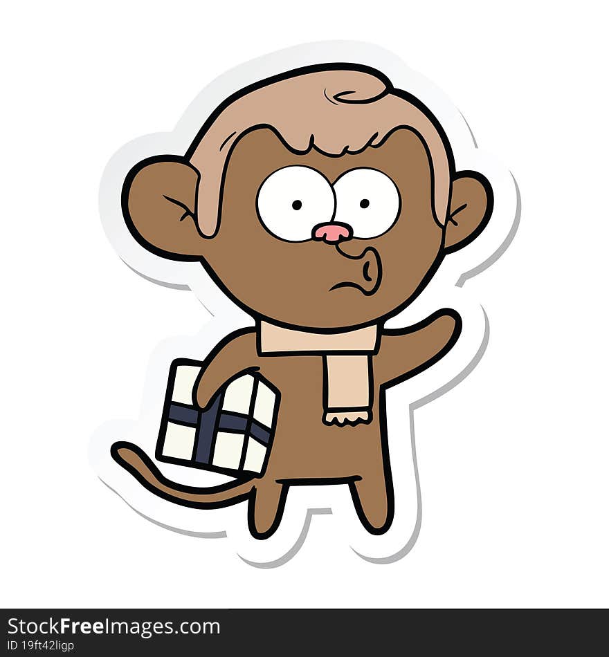 sticker of a cartoon christmas monkey