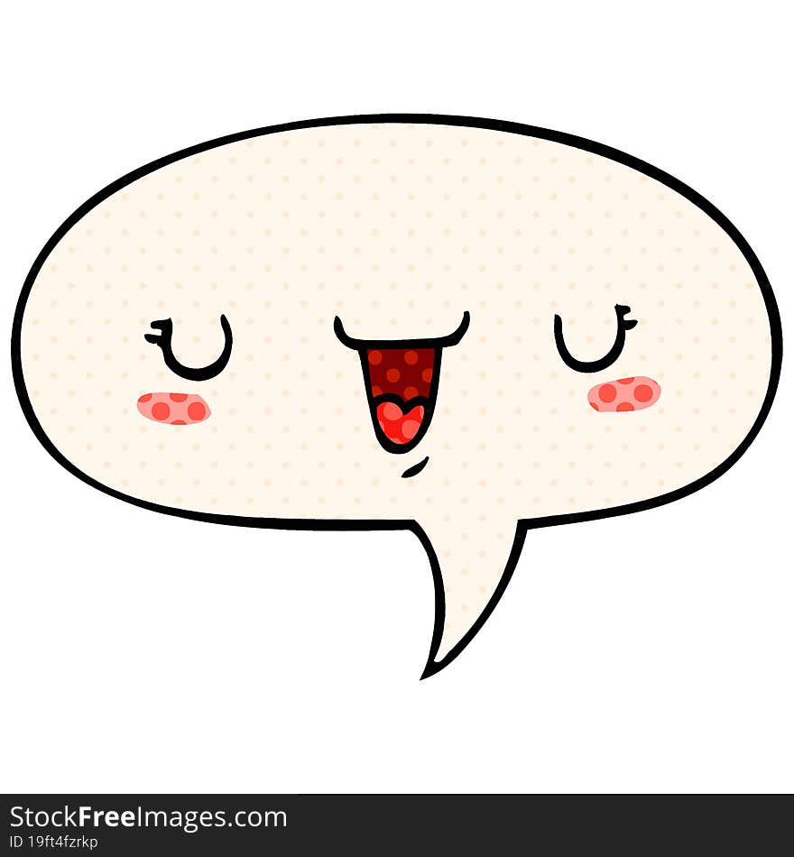 Cute Happy Face Cartoon And Speech Bubble In Comic Book Style