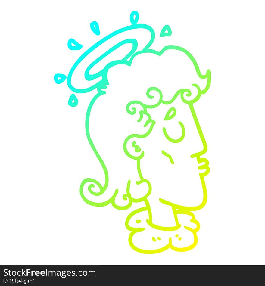 cold gradient line drawing of a cartoon angel face